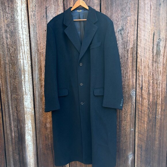 Mens Brooks Brothers Long Black Top Coat Cashmere & Virgin Wool Size XXL-46 - Picture 1 of 14
